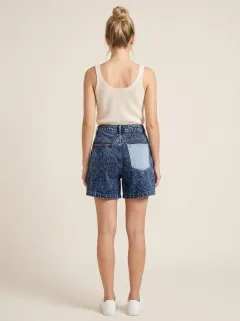 Women's Casual Fashion Acid Wash Colorblock Denim Shorts