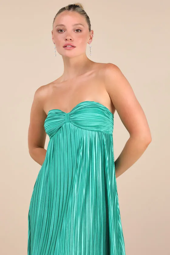 Whimsical Beauty Hot Pink Satin Plisse Strapless Maxi Dress