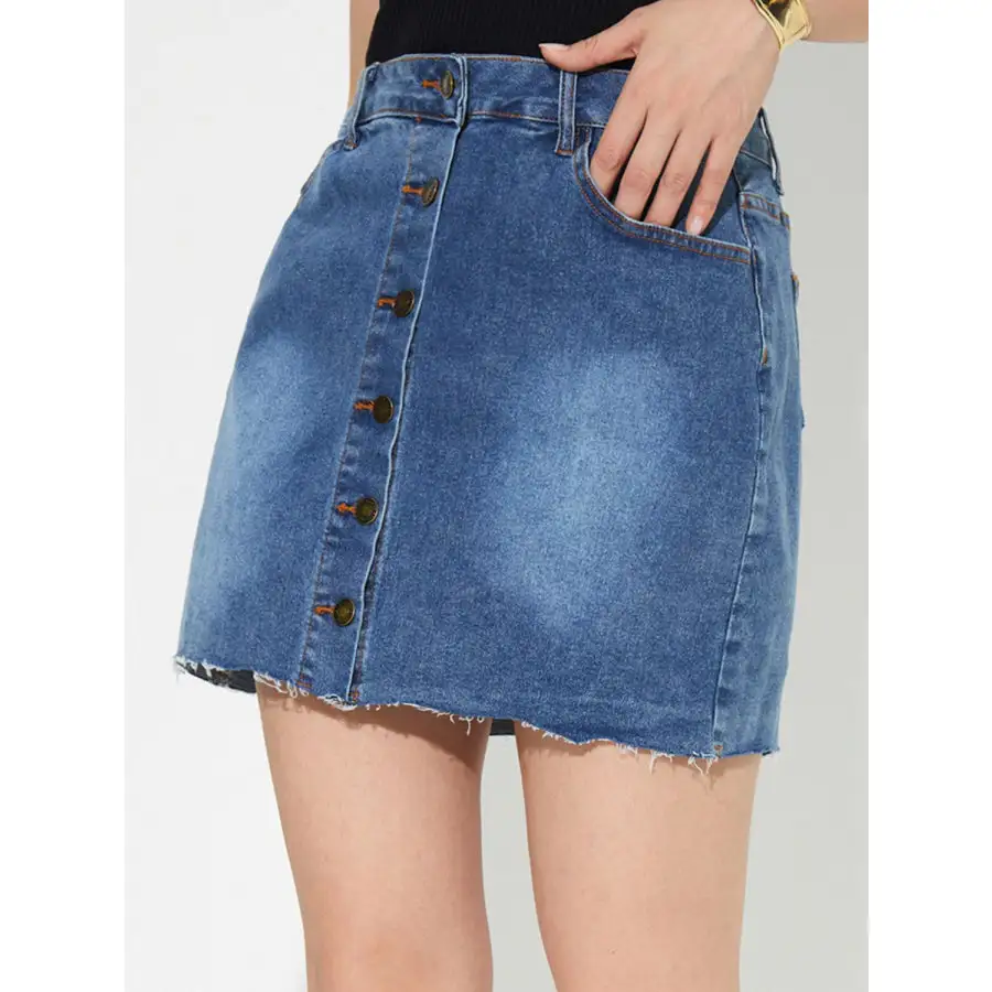 Pocketed Button Up Denim Skirt