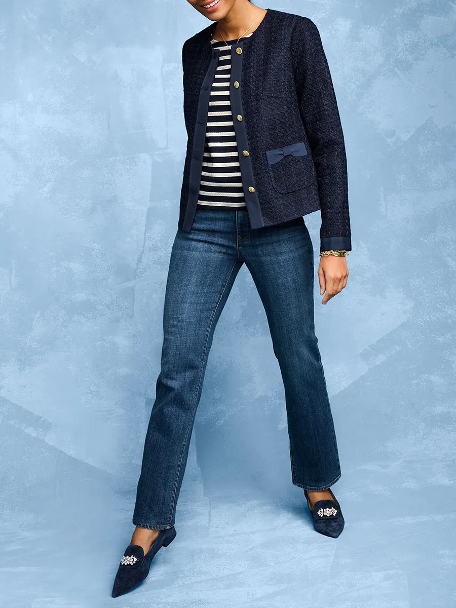Lady's Elegant Bow Knotted Broadcloth Rolled Edge Casual Jacket
