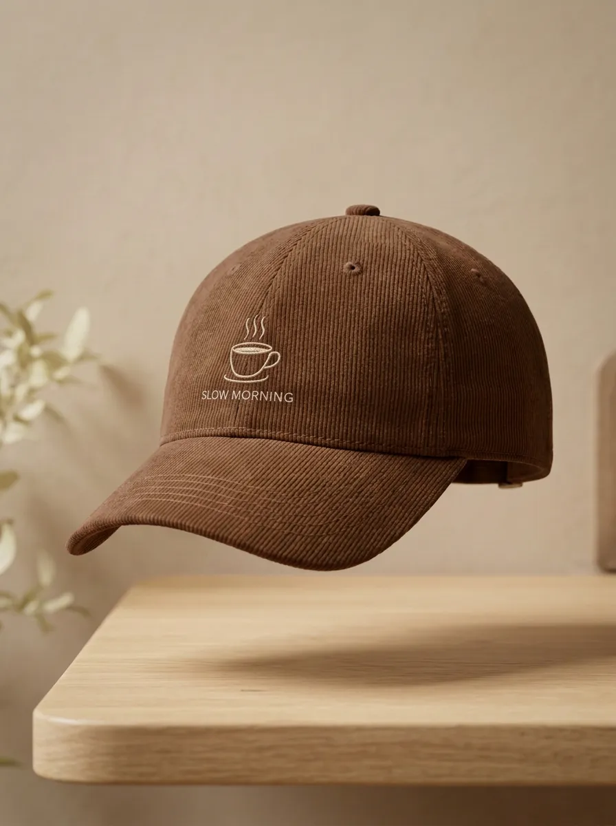 Modern Coffee-Lover Slow-Morning Corduroy Embroidered Unisex Baseball Cap