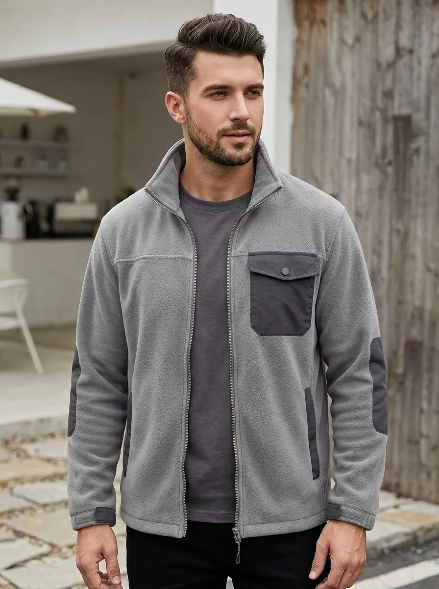 Contrast Pocket Zip Fleece Jacket