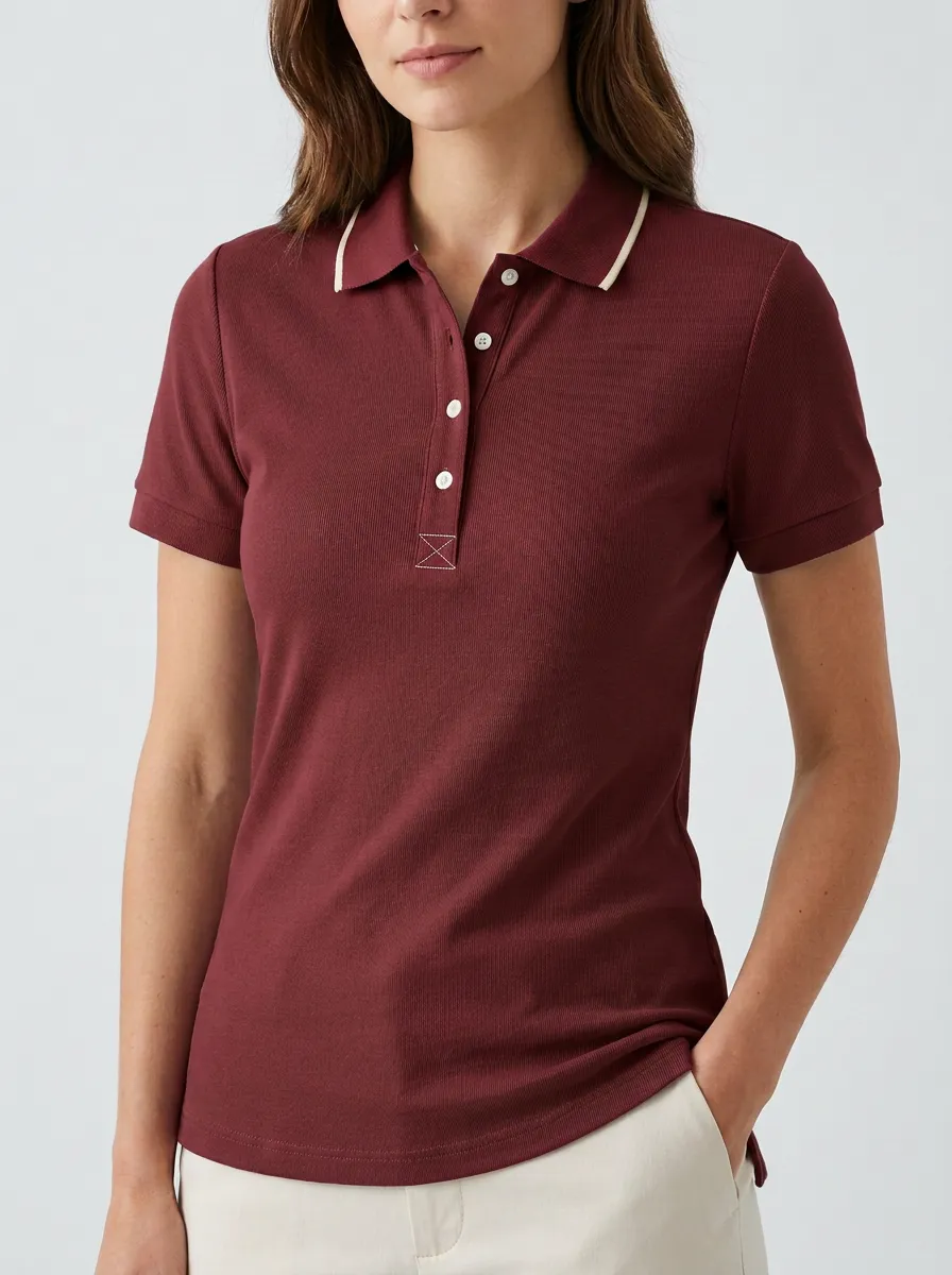 Women's Everyday Contrast-Collar Collared Polo Shirt
