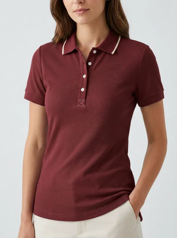 Women's Everyday Contrast-Collar Collared Polo Shirt
