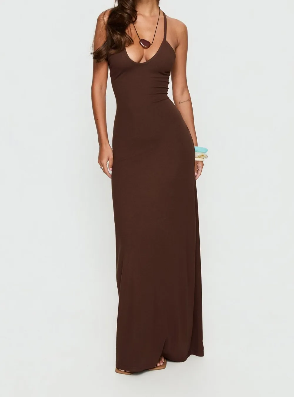 Sequin Detail Halter Maxi Dress