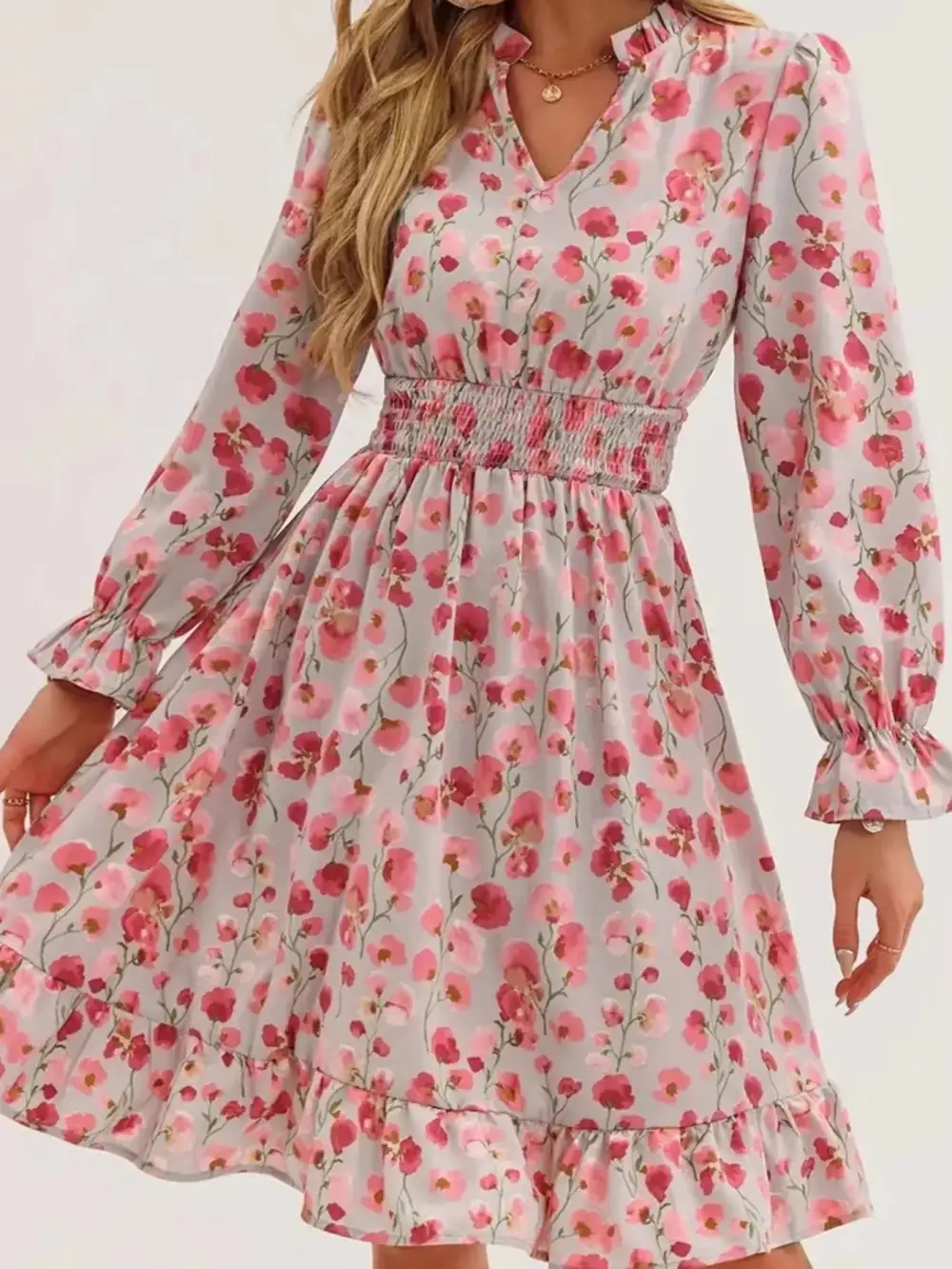 Layered Detail Floral Printed Ruffle Dress