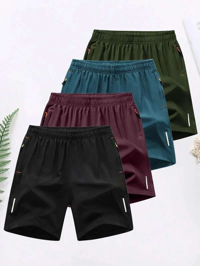 Men's Solid Color Zipper Pocket Shorts