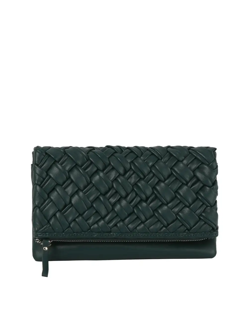 Woven Chain Accent Pocketed Faux Leather Clutch Bag
