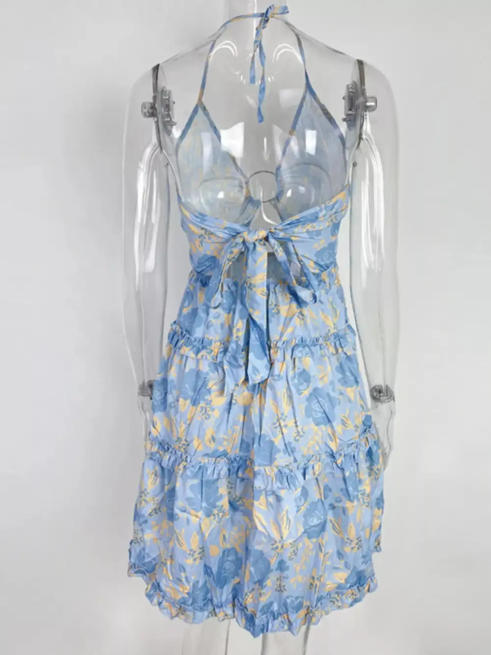 Colorful Print Halter Neck Ruffle Mini Dress