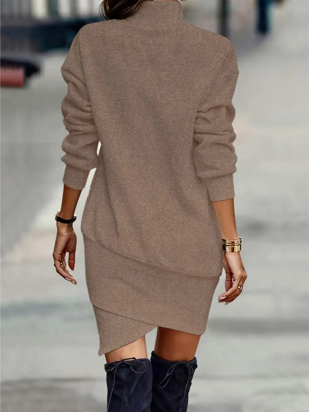 Polished Detail Long Sleeve Mini Dress