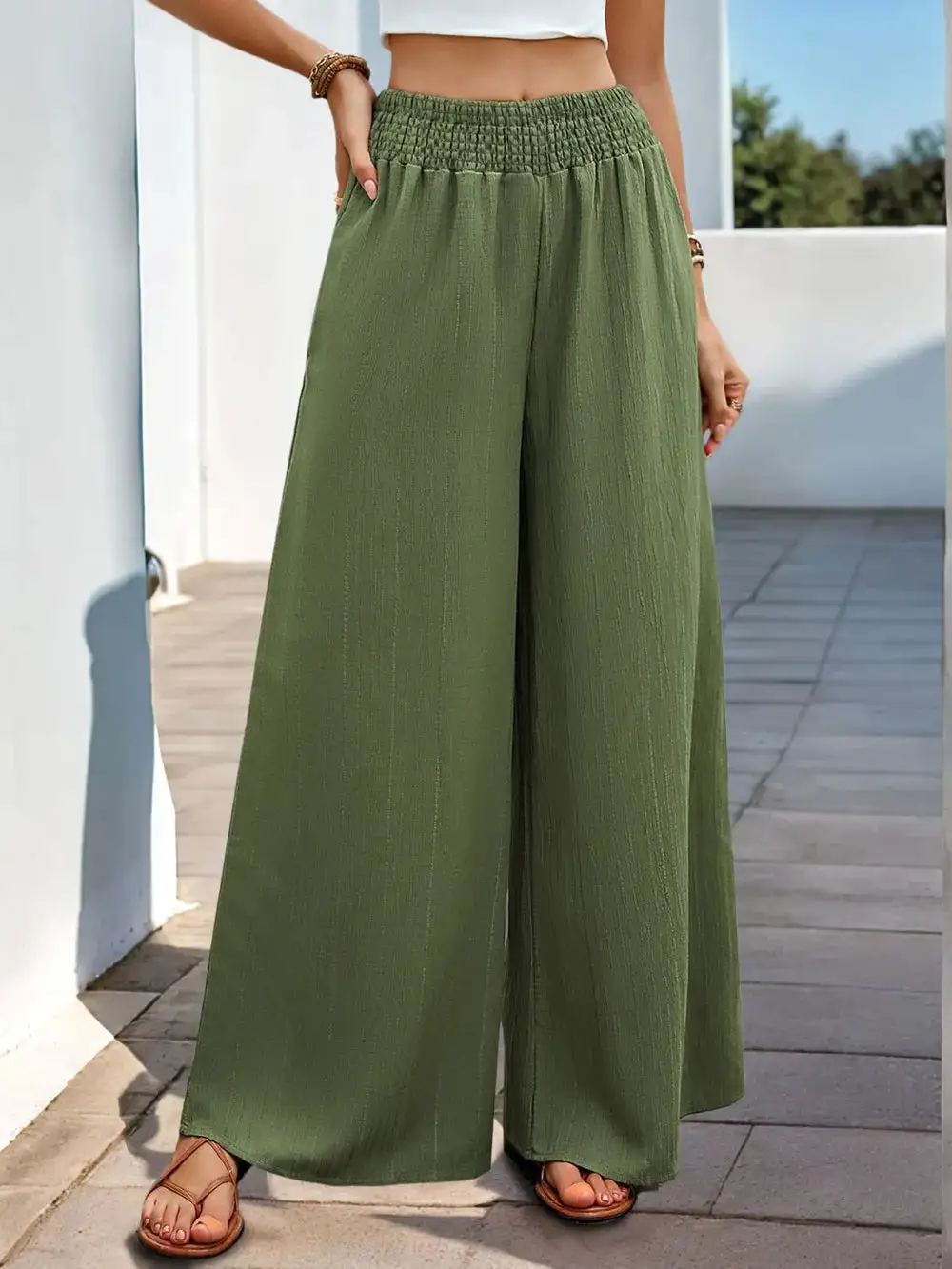 Relaxed Smocked Wide Leg Pants