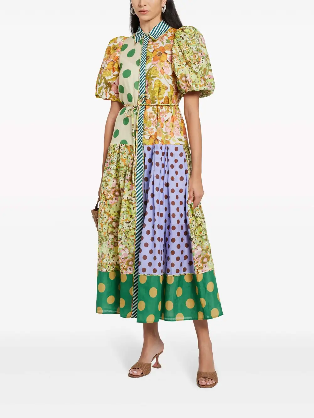 Retro Floral Print Puff Sleeve Midi Dress
