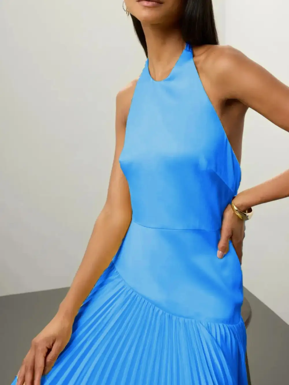 Pleated Halter Cotton Maxi Dress