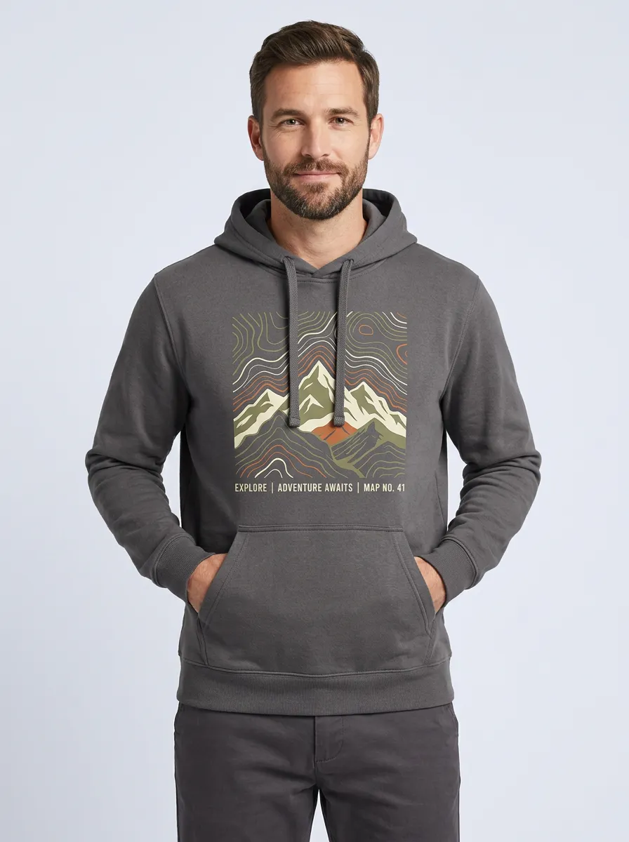 Men's Canyon Mountain Adventure Topographic Graphic Hoodie