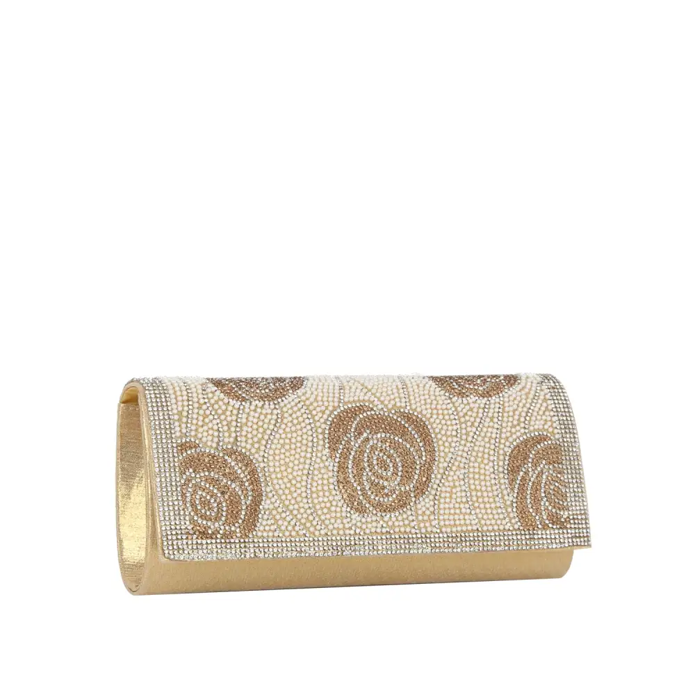 Modern Detail Crystal Accent Chain Accent Flap Front Faux Leather Evening Clutch Bag