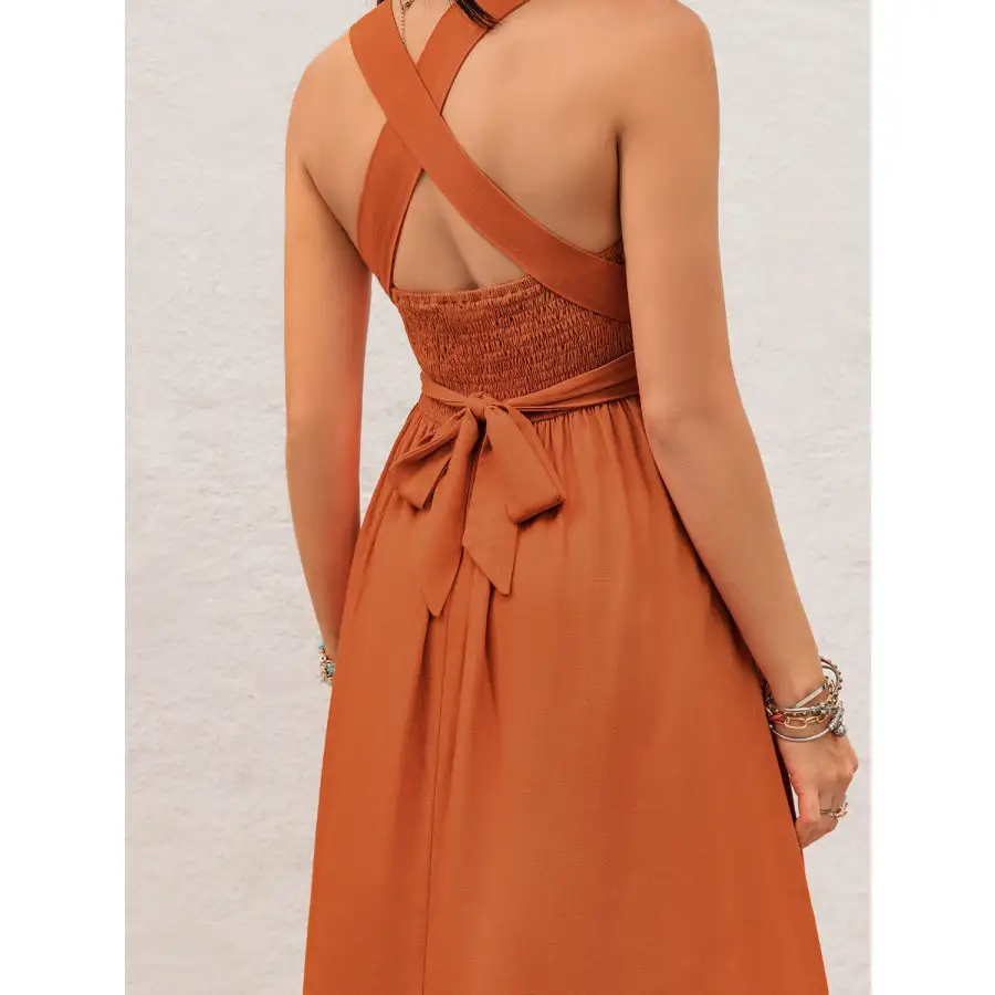 Crisscross Back Smocked Square Neck Maxi Dress