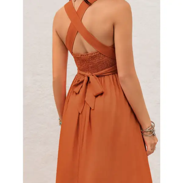 Crisscross Back Smocked Square Neck Maxi Dress