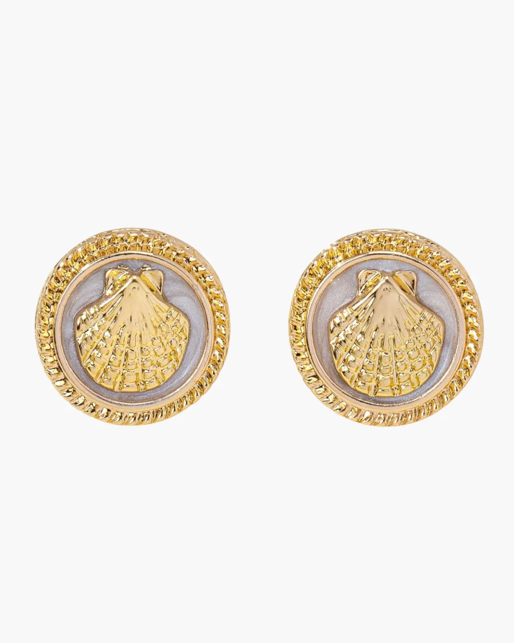 Shell Enamel Button Earrings