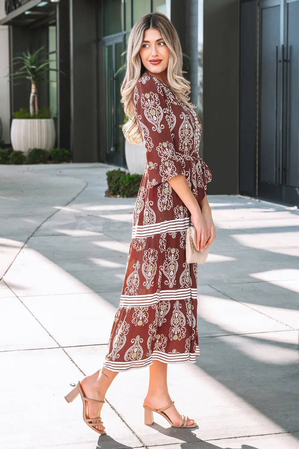 Floral Striped Tie Waist Maxi Dress