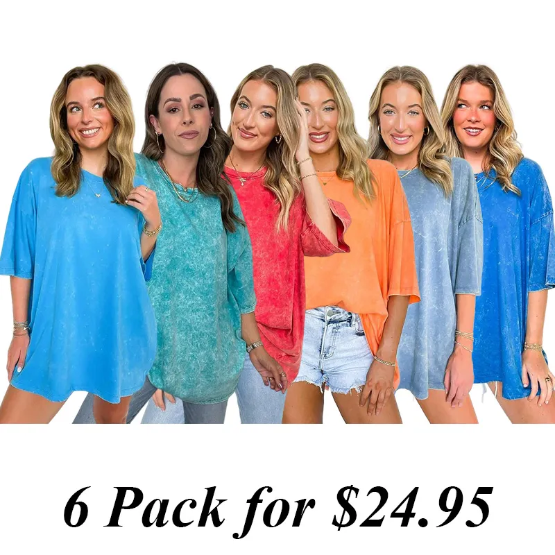 6PACK-Mineral Wash Oversized Top - BACK IN STOCK