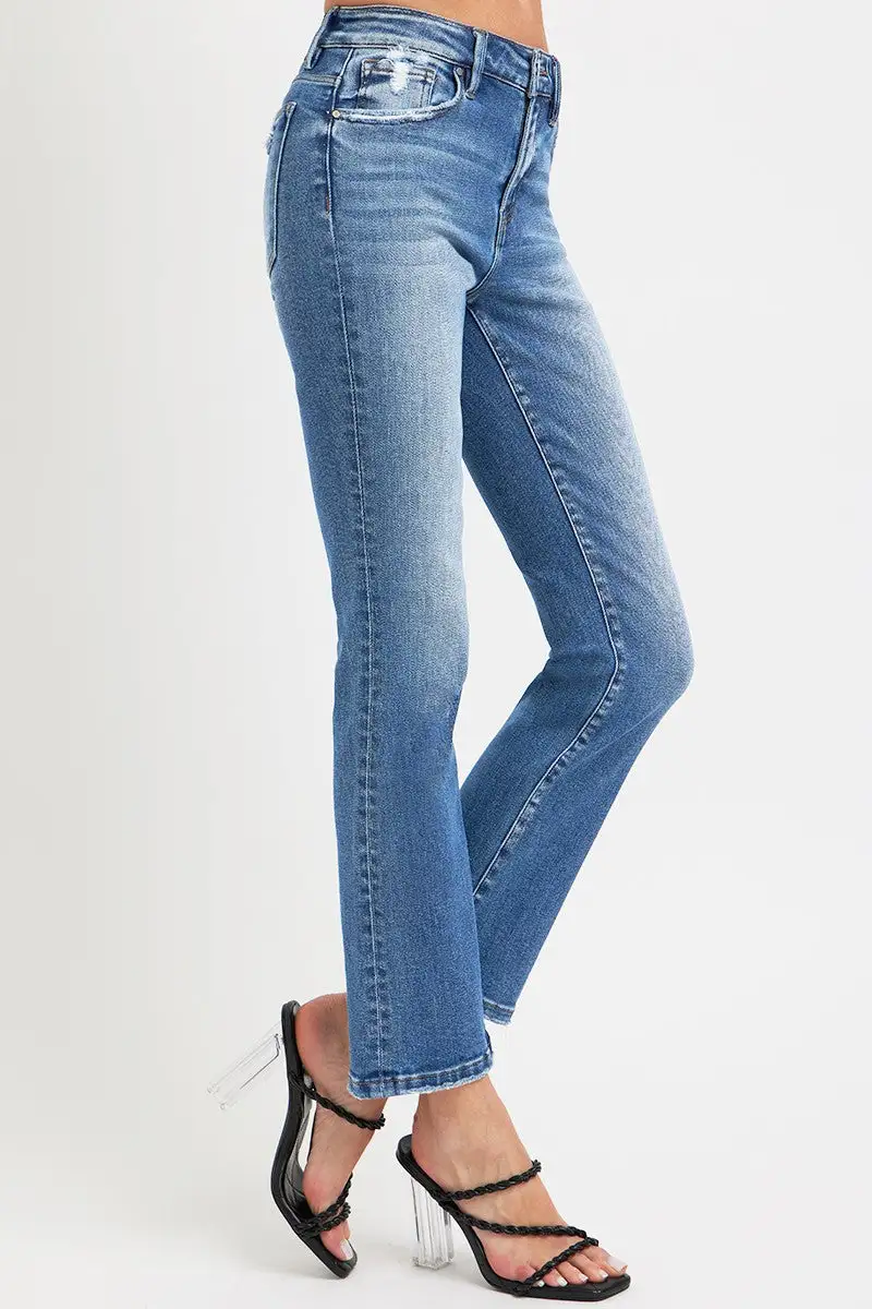 Refined Mid-Rise Washed Pocketed Stretch Straight Leg Jeans