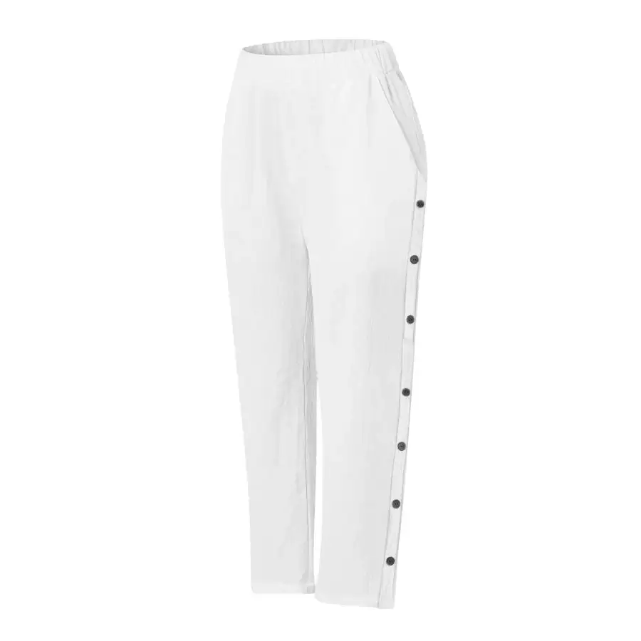 Full Size Side Decor Button Casual Wide Leg Pants Plus Size