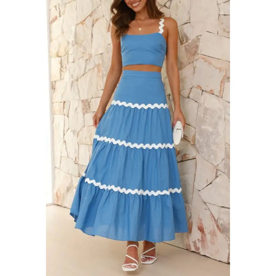 Soft Contrast Trim Cami and Maxi Skirt Set