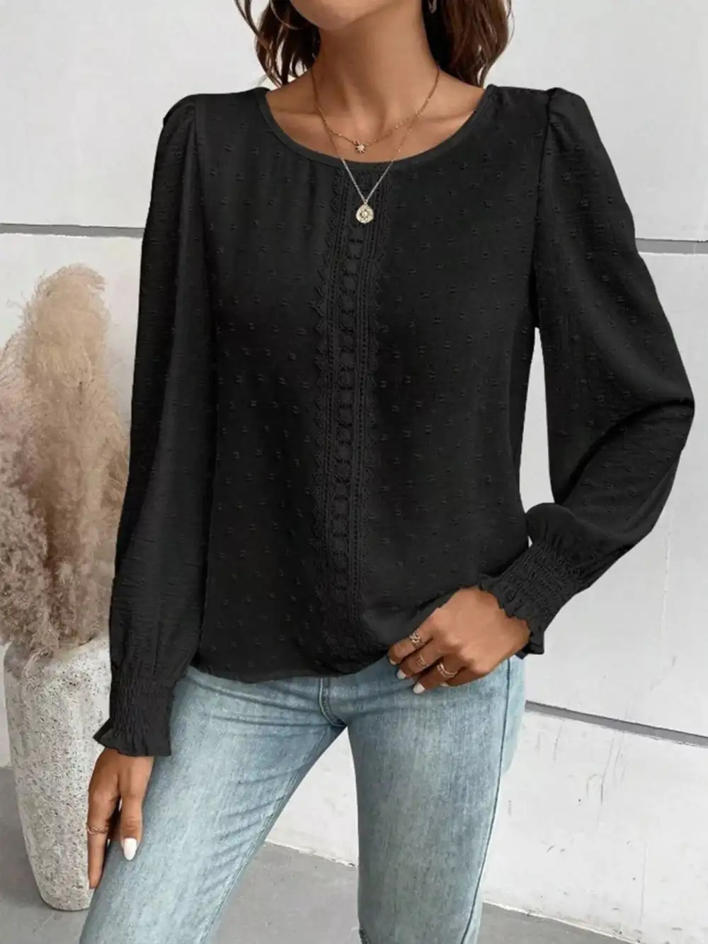 Swiss Dot Long Sleeve Blouse