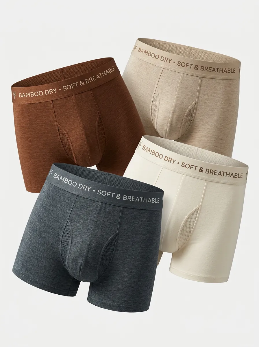 Active Solid Printed Breathable Outdoor Look Men's Four Pack Boxer Briefs