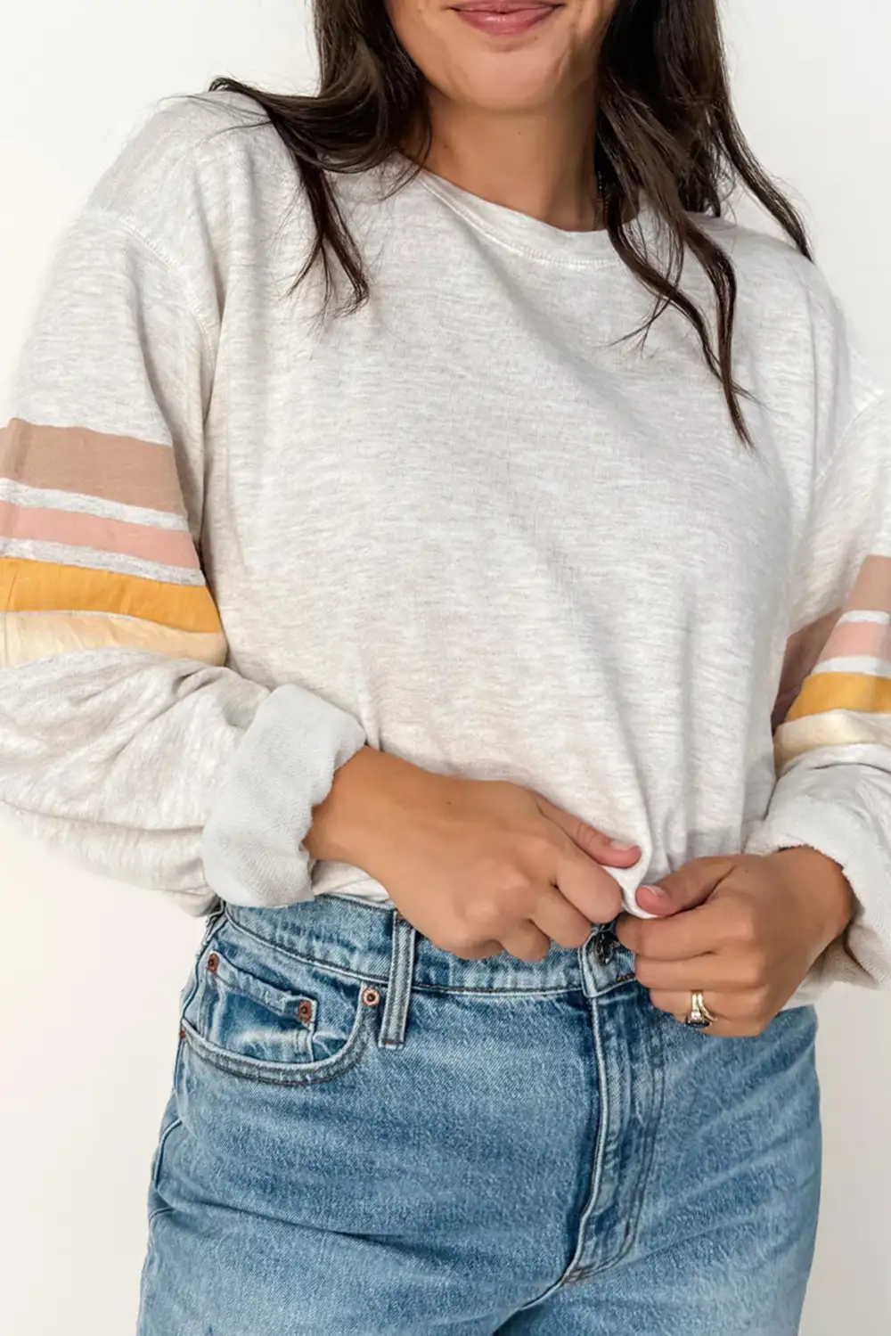 Everyday Striped Patchwork Drop Shoulder Sweatshirt