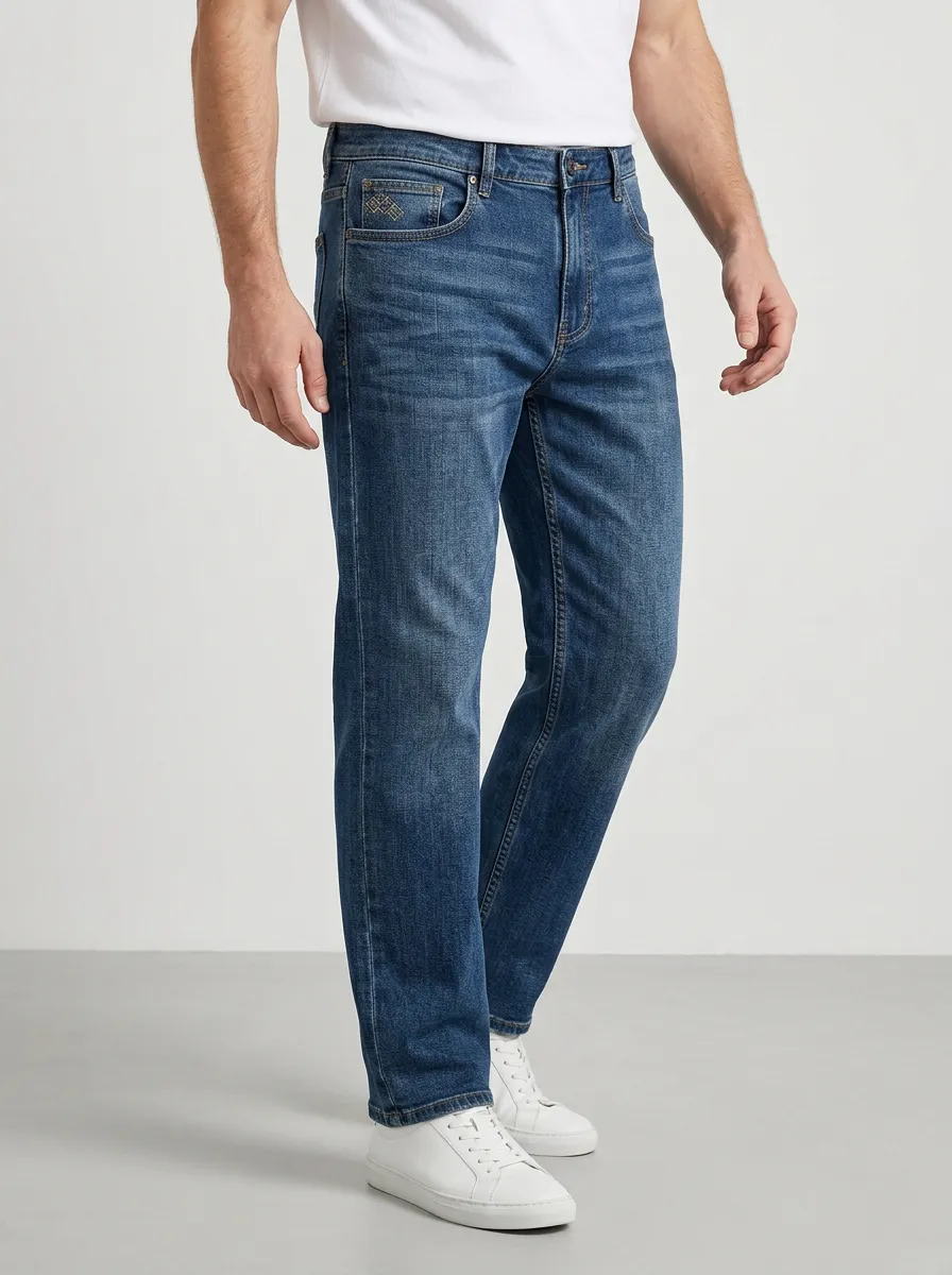 Straight Leg Geometric Graphic Casual Men's Loose Fit Jeans