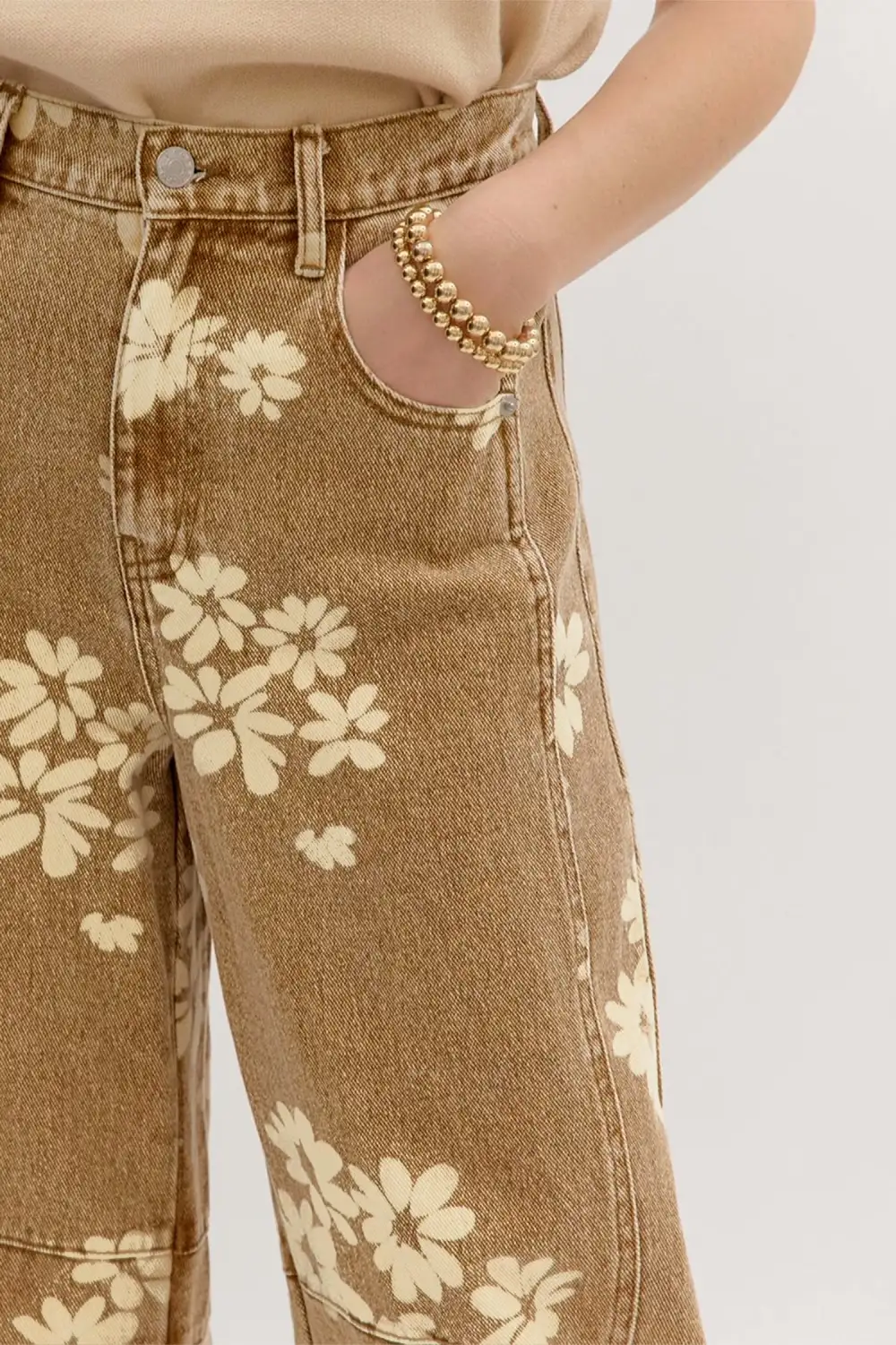 Refined Floral-Print Straight Leg Jeans