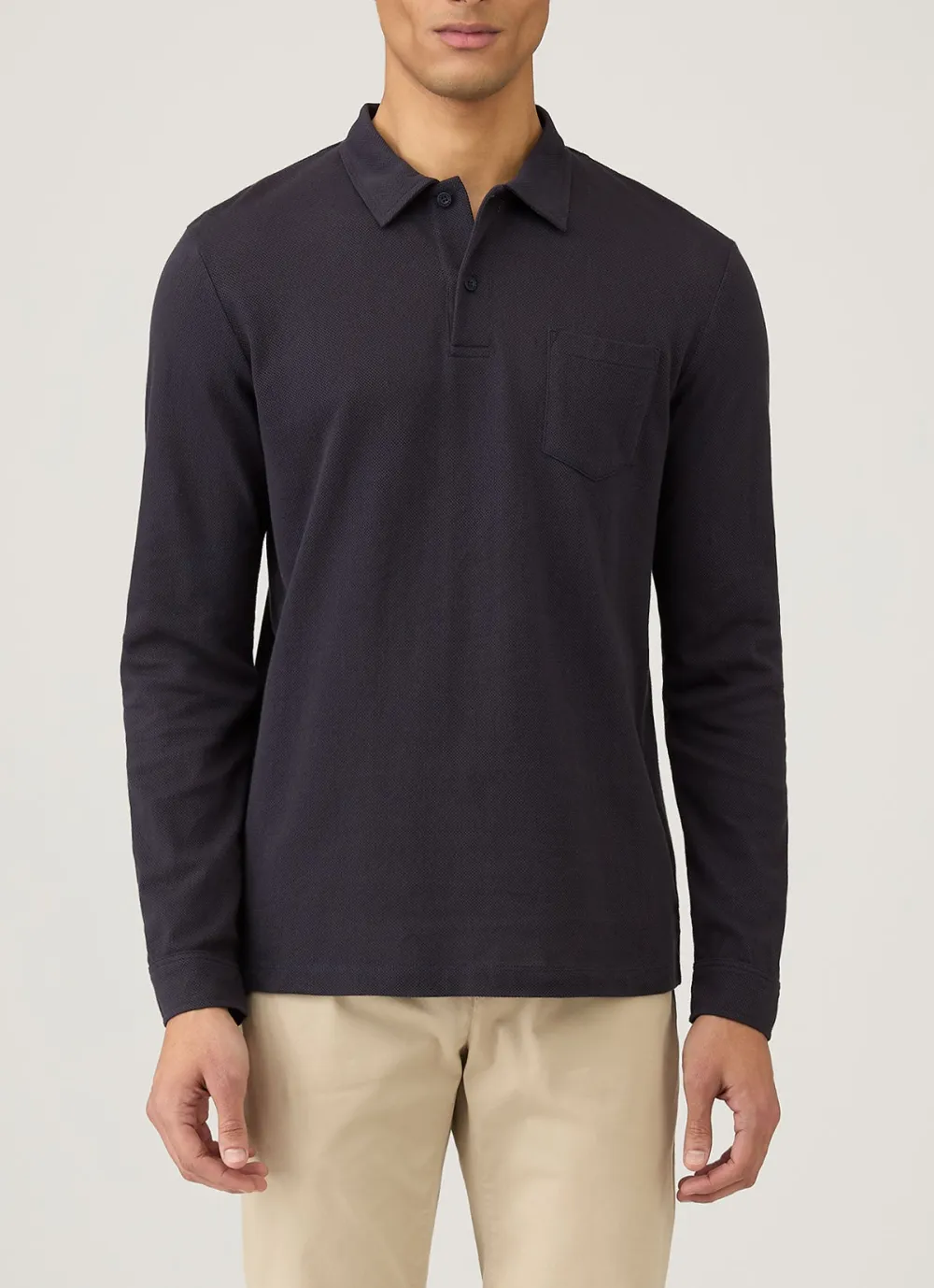 Refined Everyday Slim Fit Mesh Cotton Long Sleeve Polo Shirt