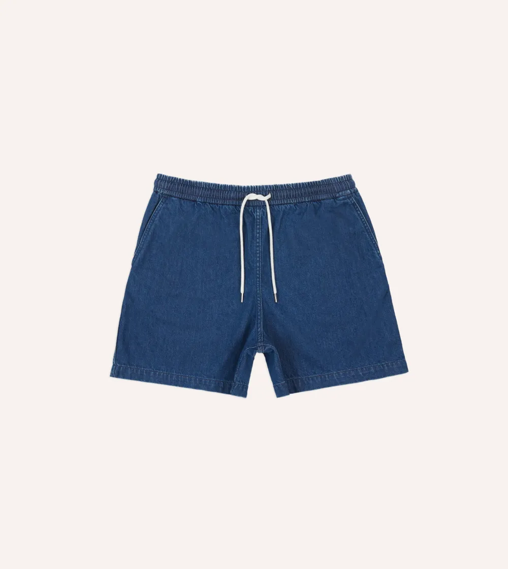 Daily Stone Wash Indigo Cotton Drawstring Shorts Casual Style