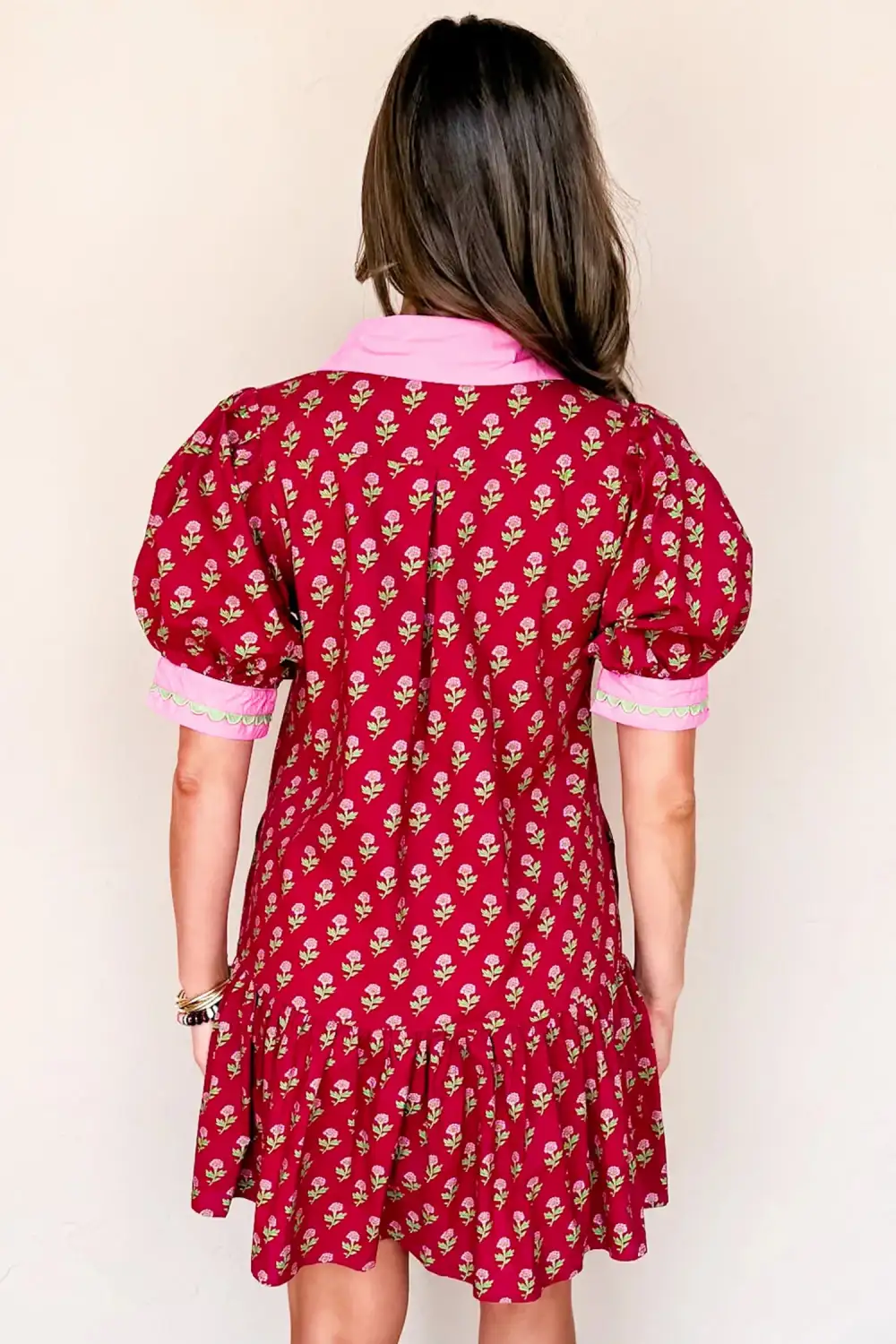 Layered Detail Floral Printed V Neck Mini Dress
