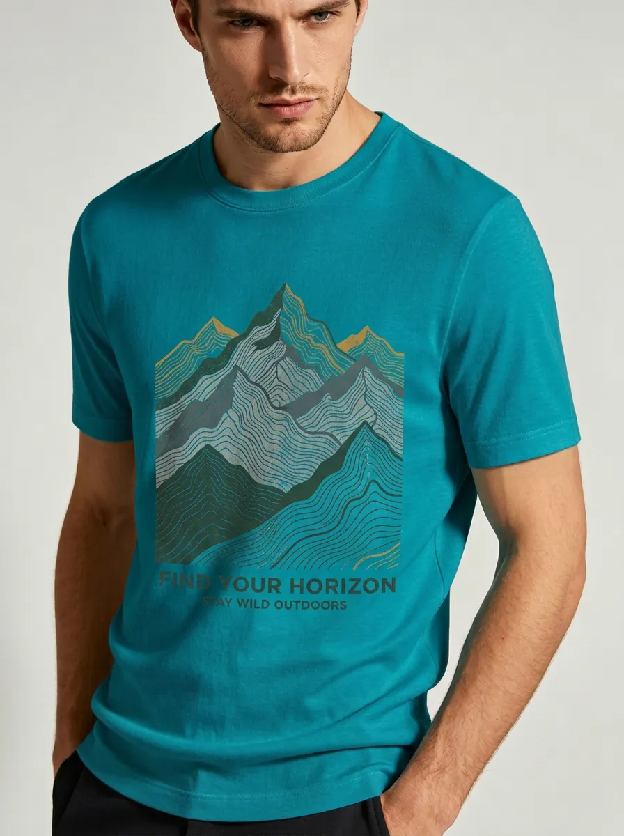 Men's Crewneck Alpine Explorer Outdoor Adventure Mountain Find Your Horizon Graphic T-Shirt