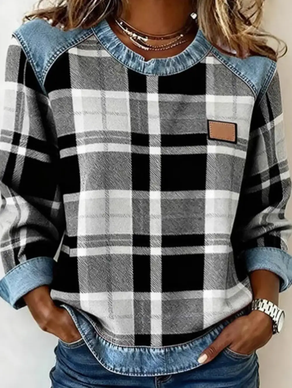 Retro Plaid Crew Sweatshirt