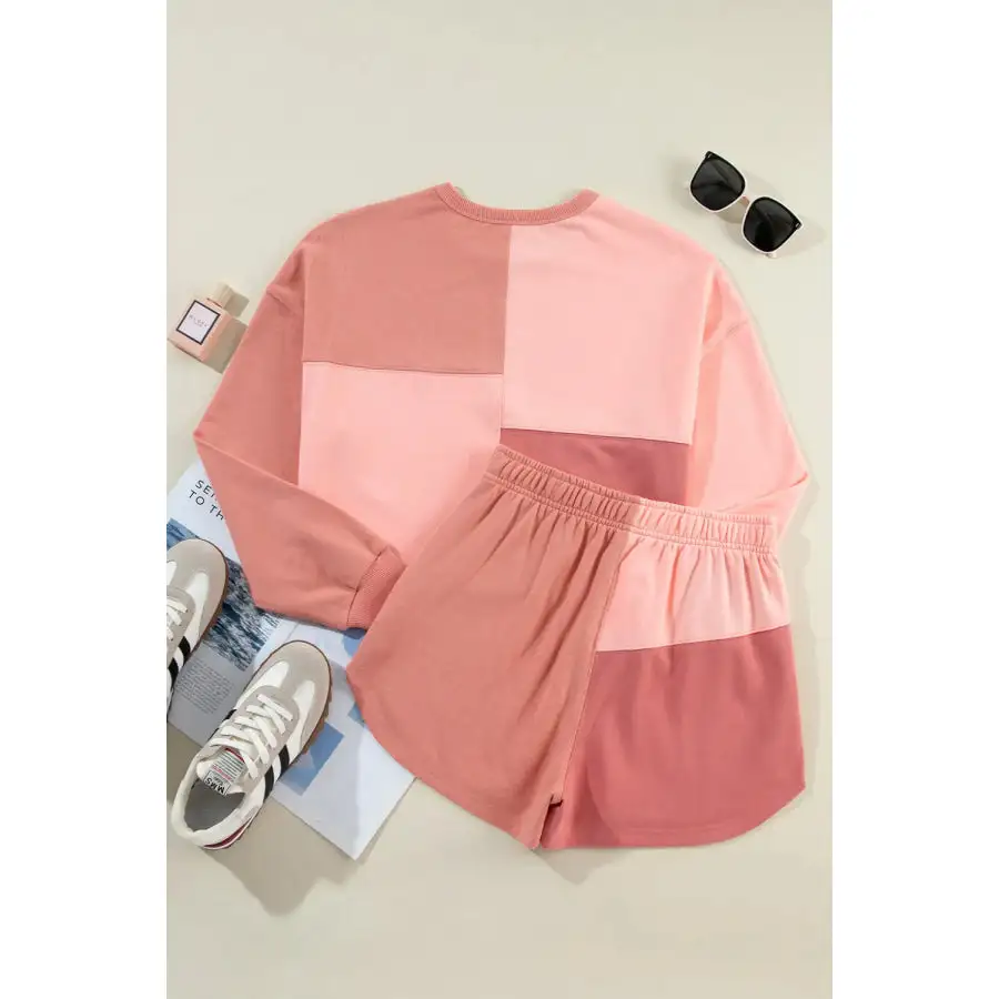 Block Round Neck Top and Shorts Set