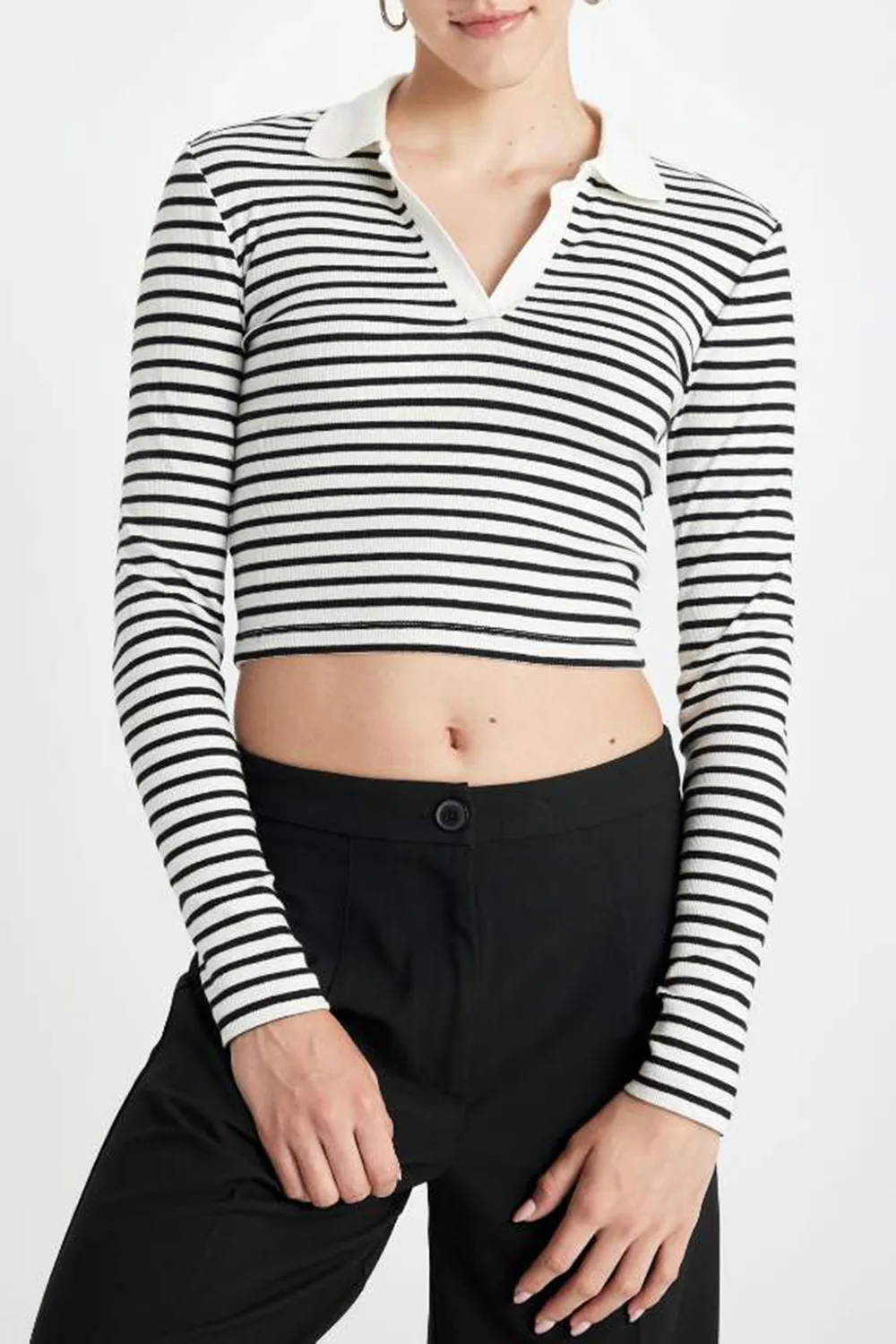 Black And White Striped V-Neck T-Shirt