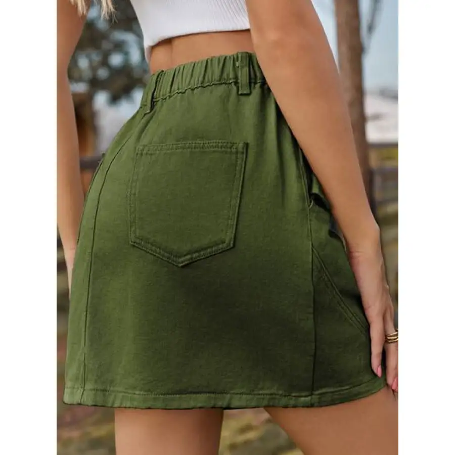 Pocketed Buttoned Mini Denim Skirt
