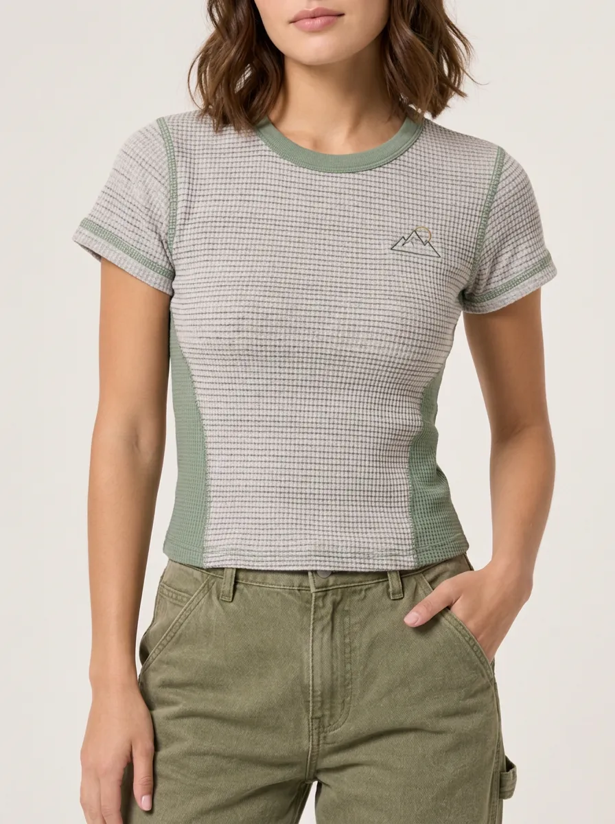 Women's Mountain Nature Lover Printed Waffle Knit Top
