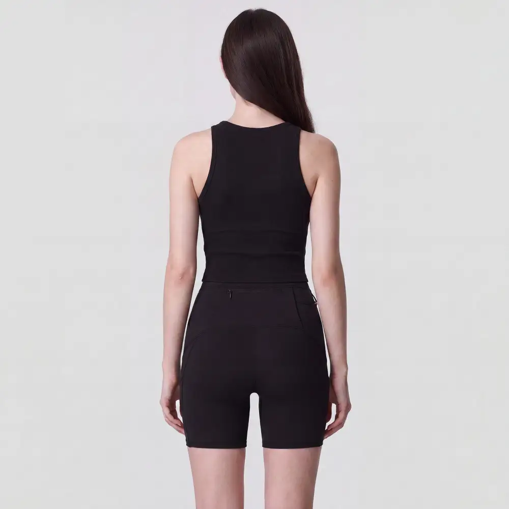 High-Waist Ribbed Side-Pocket Stretch Biker Shorts