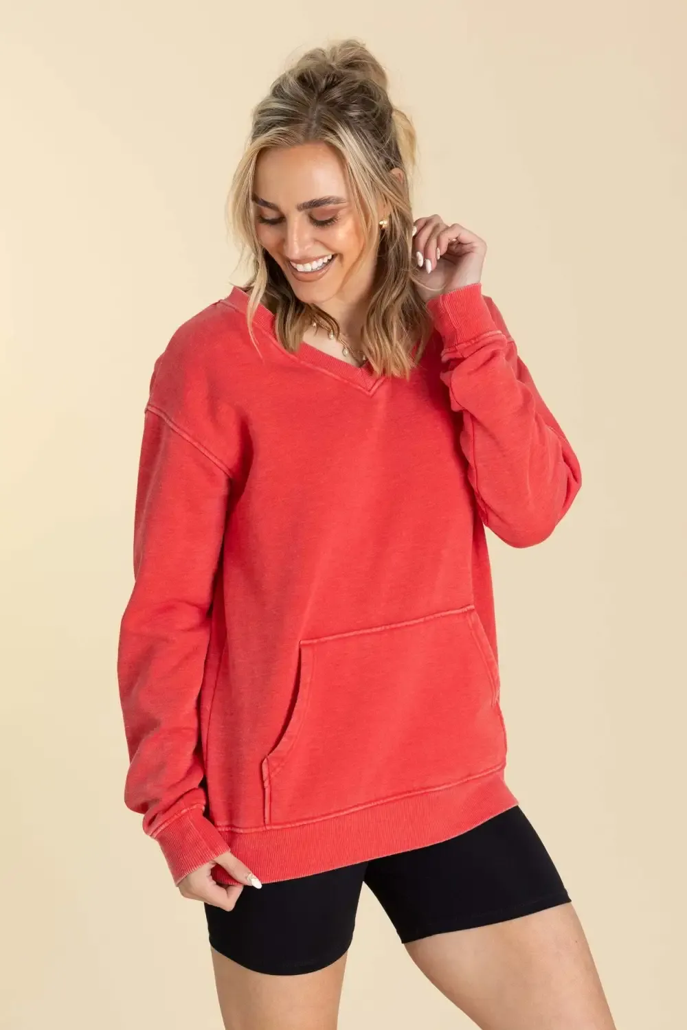 🔥Your Favorite Is Back! Pigment Dyed Cozy Campfire V-Neck Sweatshirt