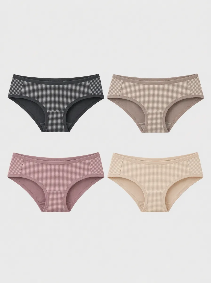 Women's Multicolor Gingham Patterned Hipster Briefs 4-Pack