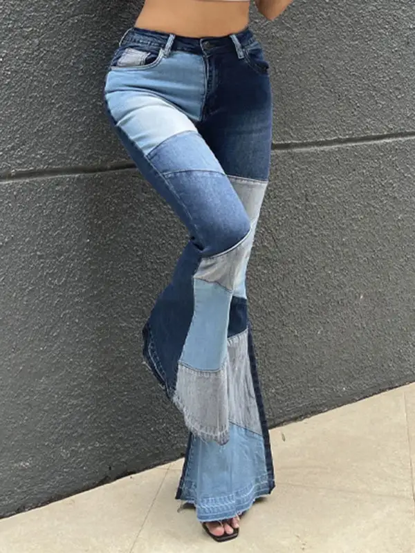Flare Leg Washed Denim Jeans