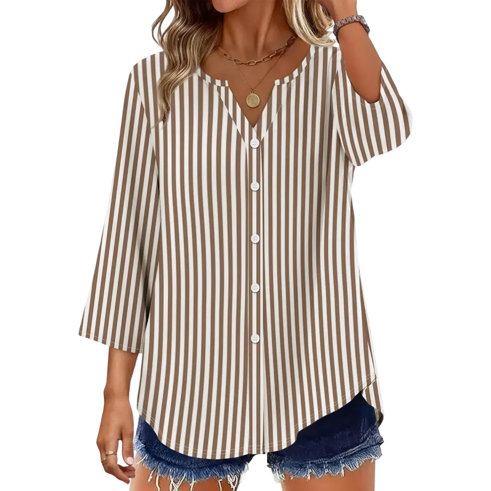 🔥 Women's 3/4 Sleeve V-Neck Button Down Blouse | Loose Fit Casual Tops