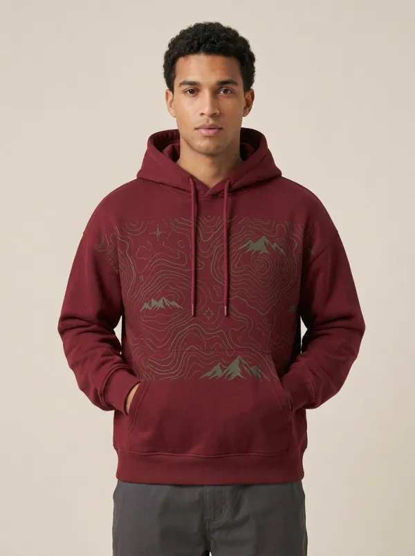 Men's Canyon Hiking Adventure Topographic Graphic Hoodie