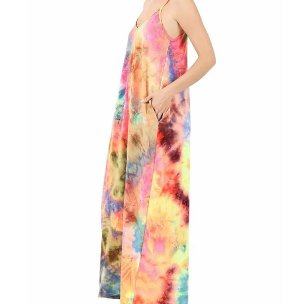 Women's Easy-Wear Pocketed V-Neck Tie-Dye Maxi Dress