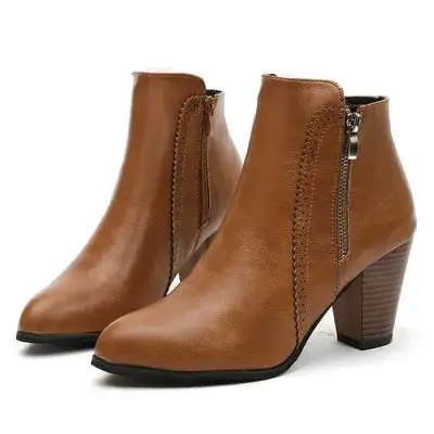 Pu Leather Block Heel Boots