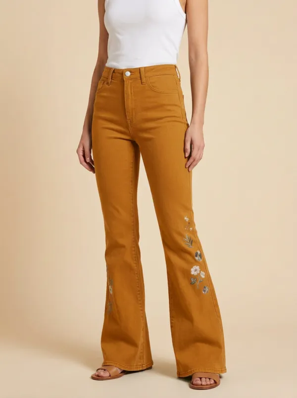 Women's Floral Vintage Embroidered Print Jeans